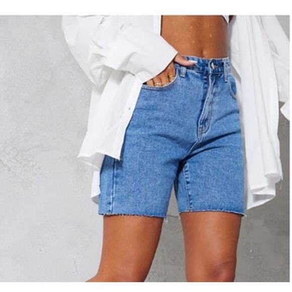 PrettyLittleThing Pants - NEW PrettyLittleThing Longline Fitted Denim Shorts Casual Preppy Summer size‎ 4